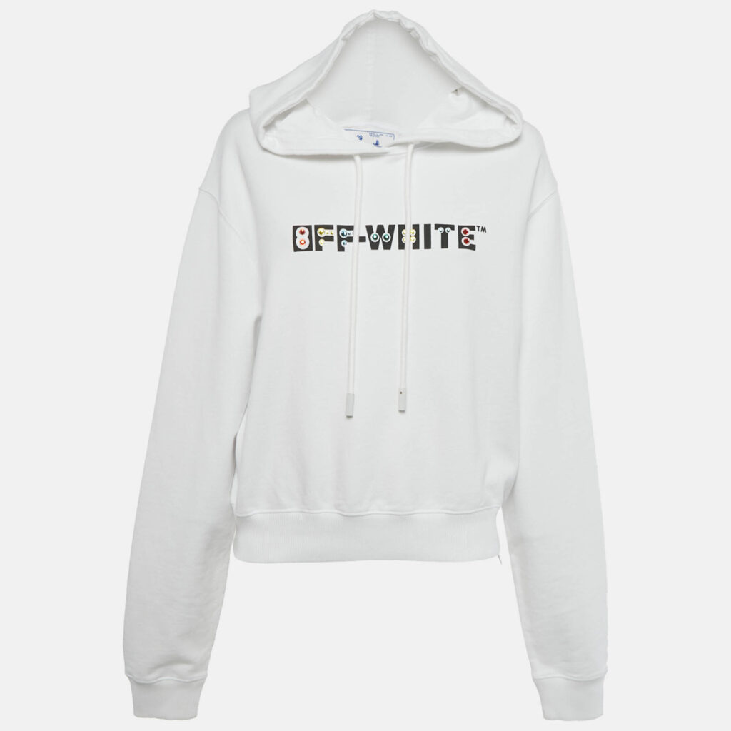 Off-White White Rhinestone Detail Cotton Hoodie M Off-White White Rhinestone Detail Cotton Hoodie M