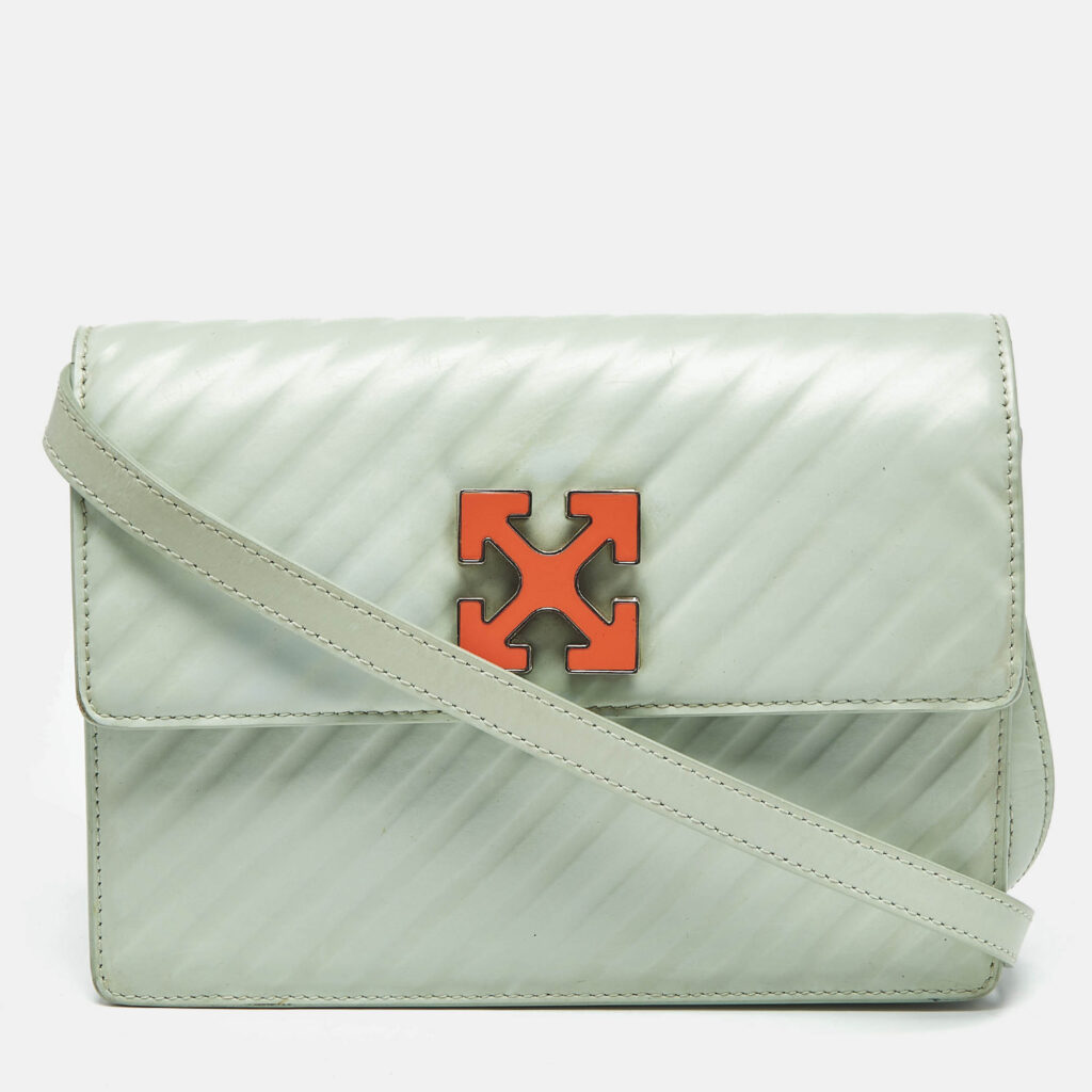 Off-White Mint Green Diagonal Quilted Leather Jitney 2.0 Shoulder Bag Off-White Mint Green Diagonal Quilted Leather Jitney 2.0 Shoulder Bag