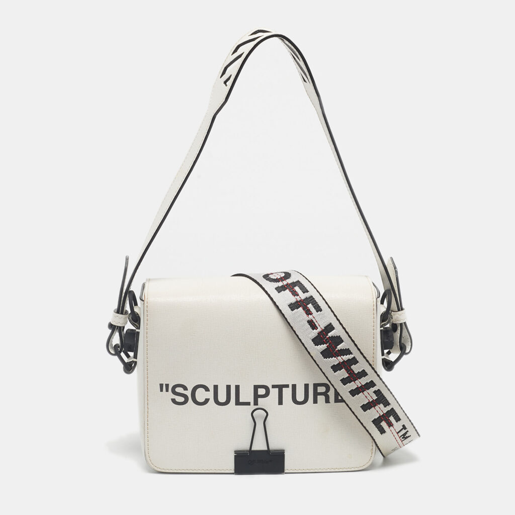 luxury-women-off-white-used-handbags-p1224882-004.jpg Off-White White/Black Leather Sculpture Binder Clip Crossbody Bag