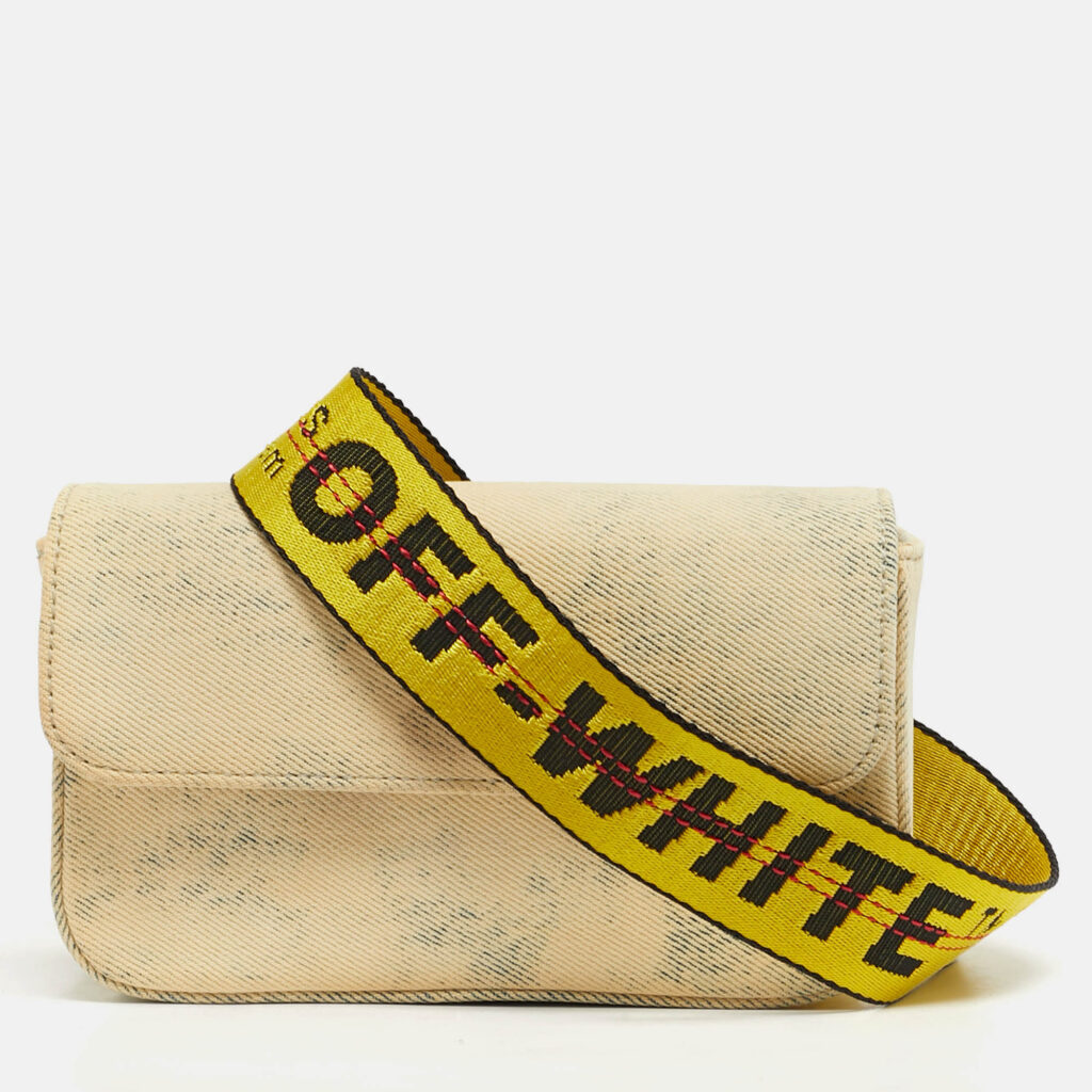 Off-White Cream/Yellow Denim Flap Crossbody Bag Off-White Cream/Yellow Denim Flap Crossbody Bag