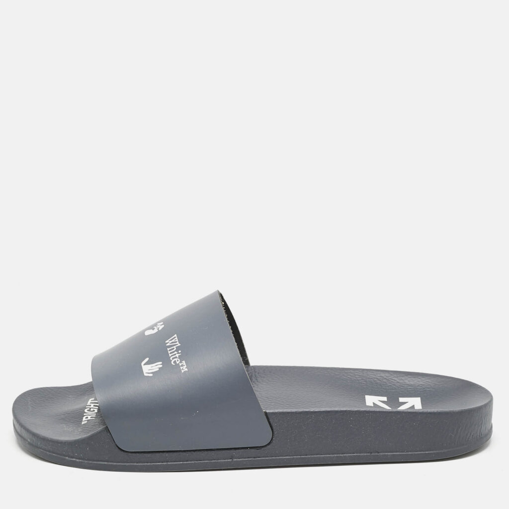 Off-White Blue Leather Logo Pool Slide Flats Size 40 Off-White Blue Leather Logo Pool Slide Flats Size 40