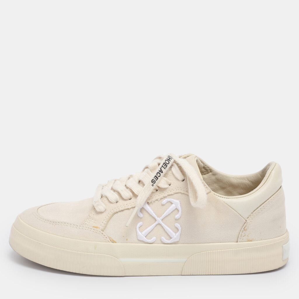 Off-White Beige Canvas and Leather Vulcanised Low Top Sneakers Size 38 Off-White Beige Canvas and Leather Vulcanised Low Top Sneakers Size 38