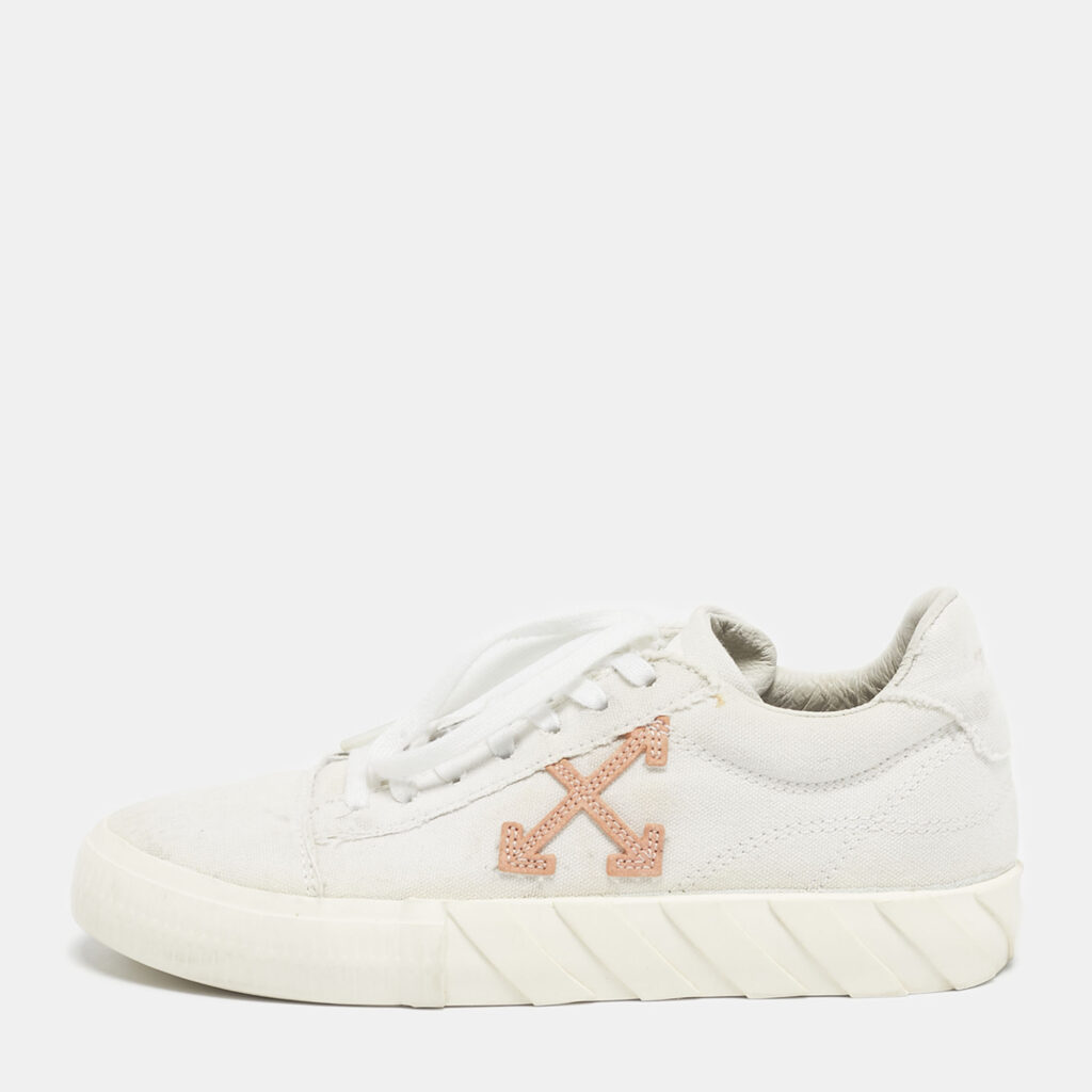 Off-White White Canvas Vulcanised Lace Up Sneakers Size 37 Off-White White Canvas Vulcanised Lace Up Sneakers Size 37