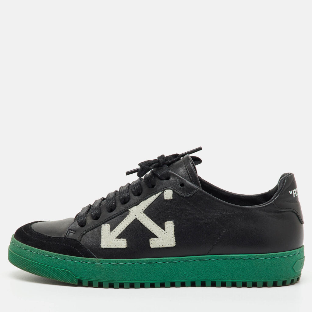 Off-White Black Leather and Suede Carryover Low Top Sneakers Size 36 Off-White Black Leather and Suede Carryover Low Top Sneakers Size 36