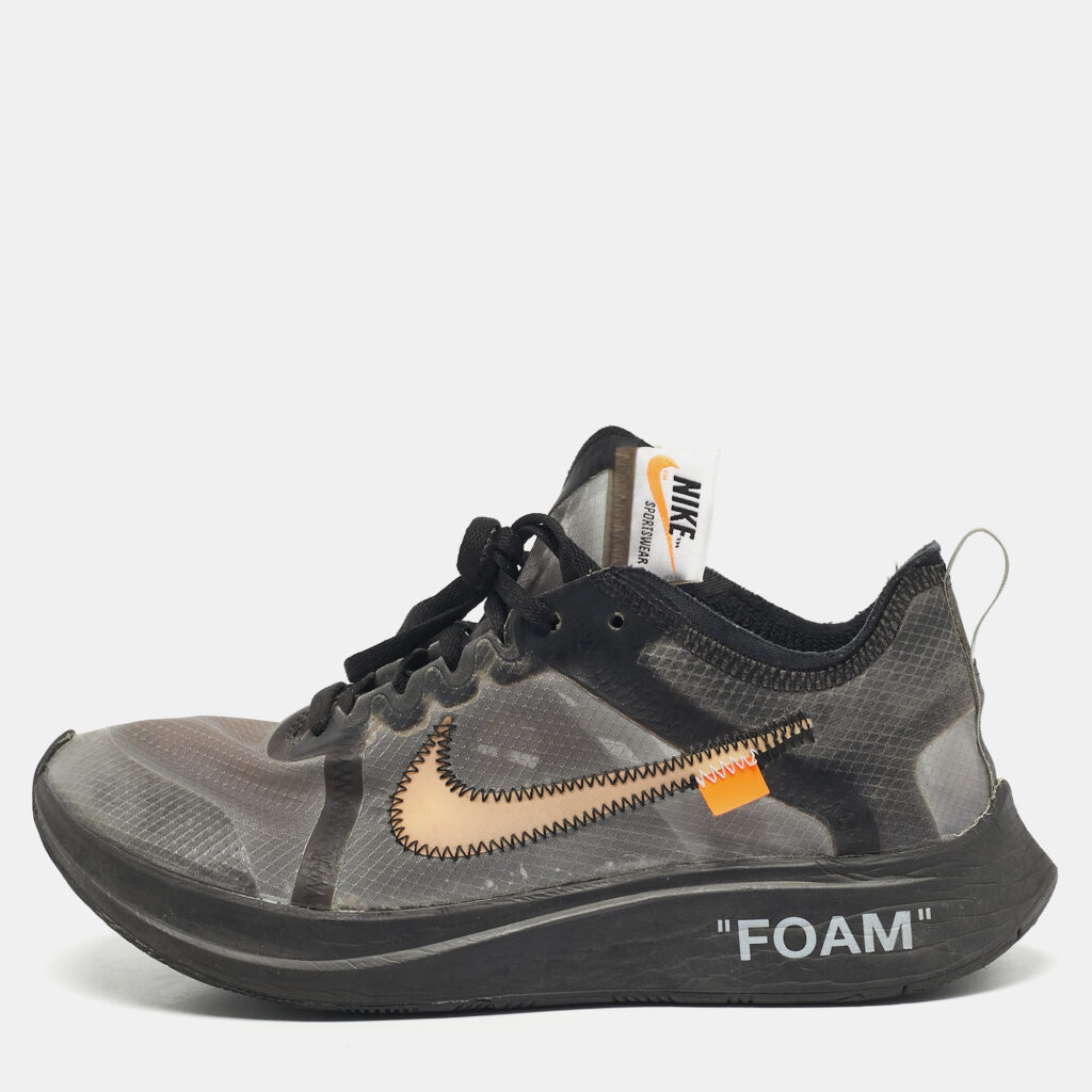 Off White x Nike Black/Silver Mesh And Polyurethane Zoom Fly Low Top Sneakers Size 40,5