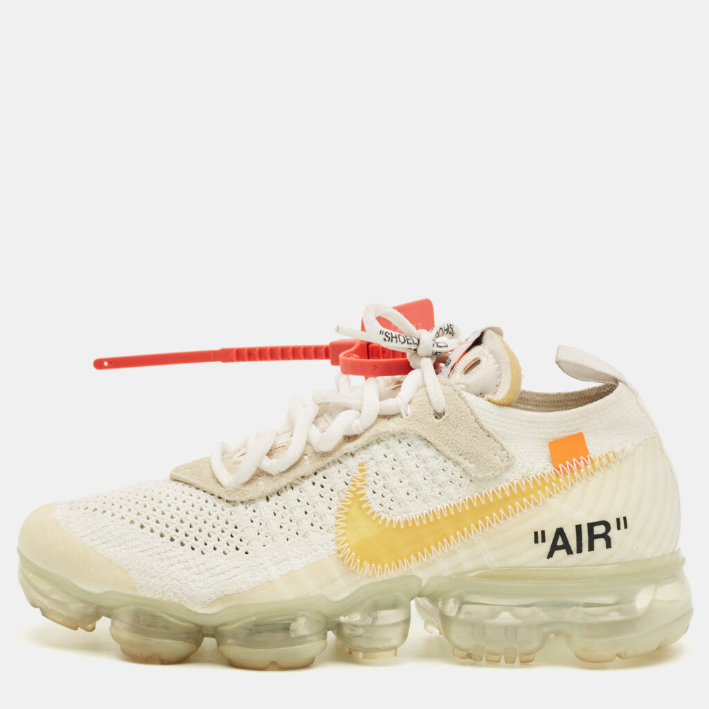 Off-White x Nike White Knit Fabric Air VaporMax Sneakers Size 37.5
