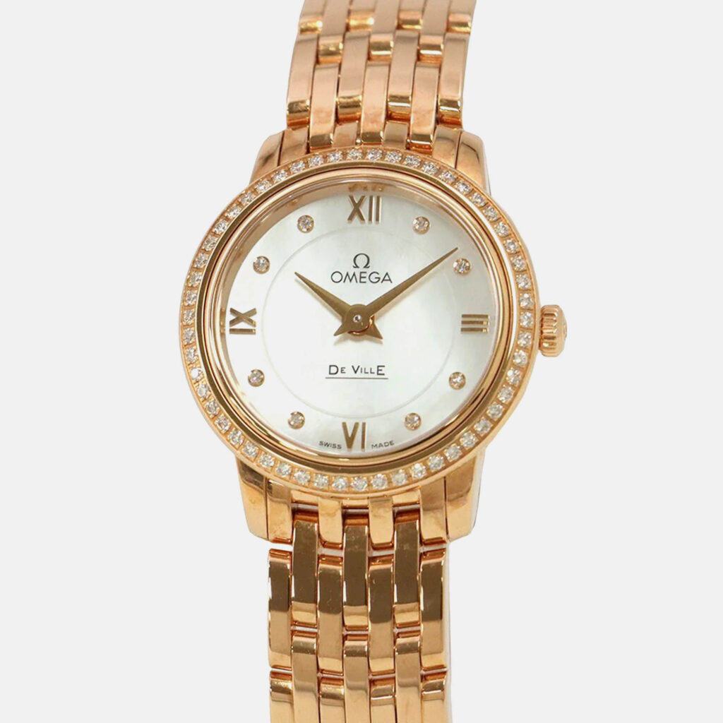 Omega De Ville Prestige 424.55.24.60.55.002 Quartz White MOP 18K Rose Gold Women's Wristwatch 24 mm Omega De Ville Prestige 424.55.24.60.55.002 Quartz White MOP 18K Rose Gold Women's Wristwatch 24 mm
