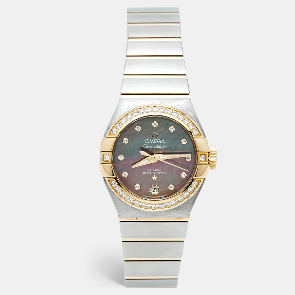 Omega Constellation 123.28.27.20.57.007 Tahiti Grey Mother Of Pearl Diamond Stainless Steel Women's Wristwatch 27 mm Omega Constellation 123.28.27.20.57.007 Tahiti Grey Mother Of Pearl Diamond Stainless Steel Women's Wristwatch 27 mm