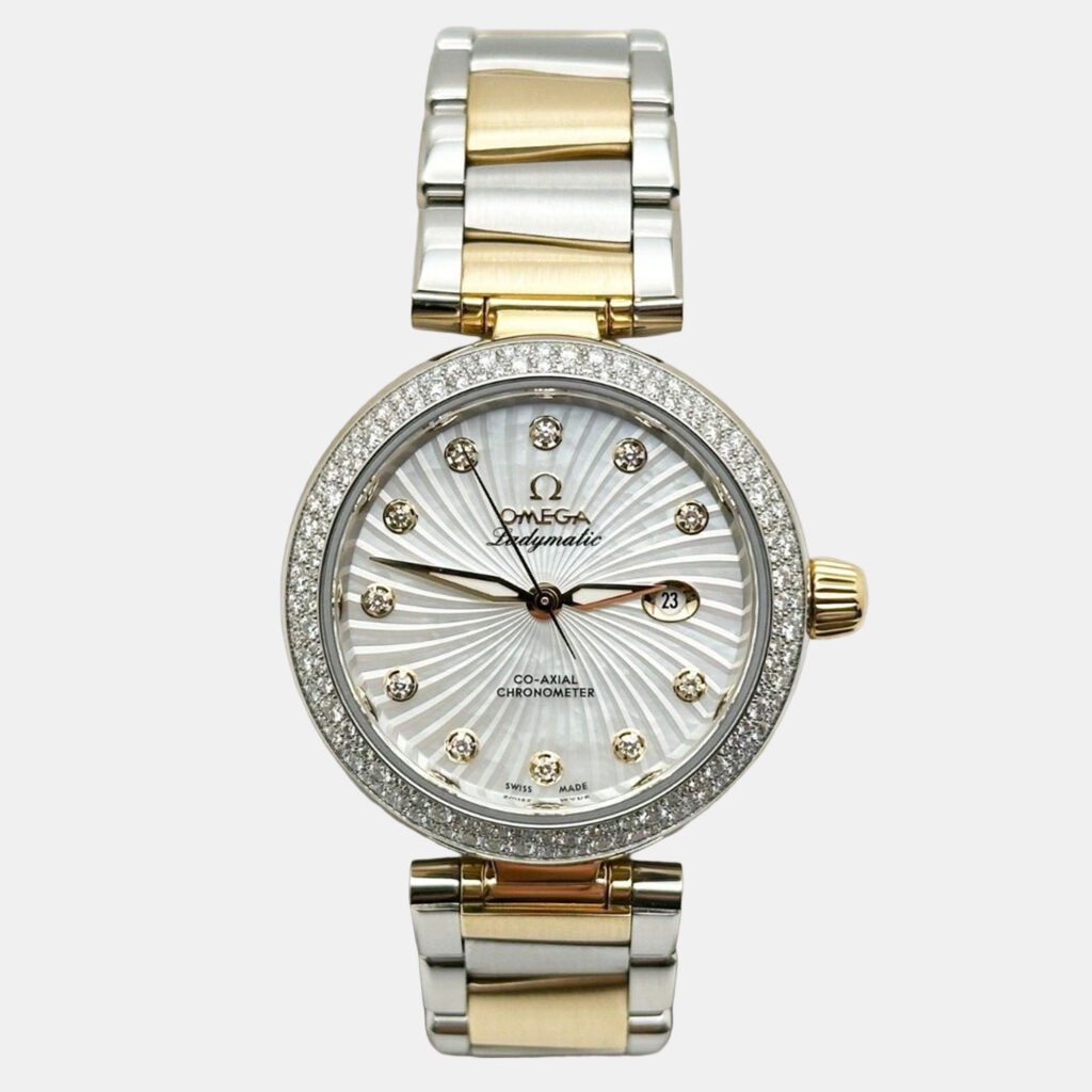 Omega De Ville Ladymatic 425.25.34.20.55.002 Automatic Mother of Pearl Diamond 18K Yellow Gold Stainless Steel Unisex Wristwatch 34 mm