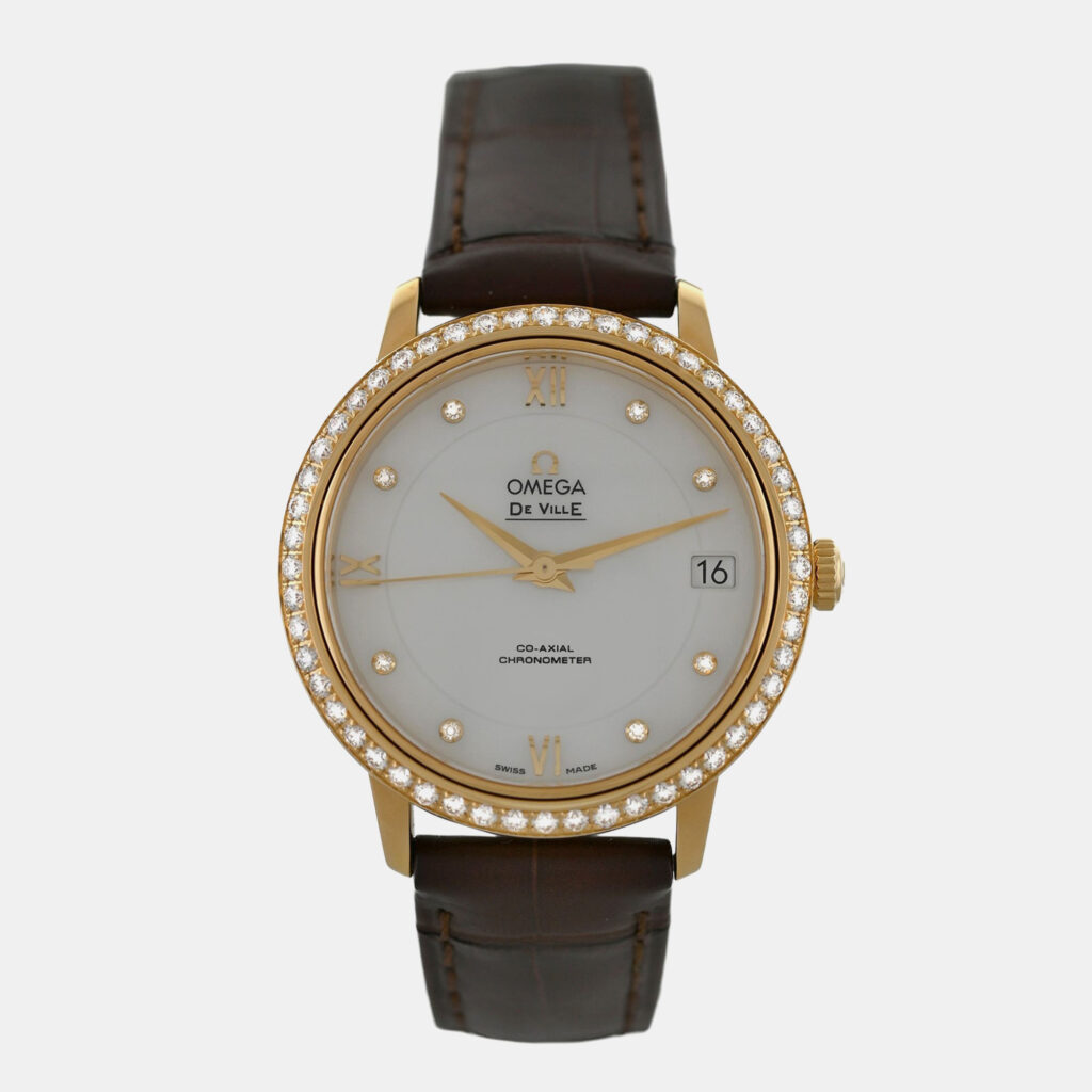 Omega De Ville Prestige 42458332055002 Automatic White diamonds 18k yellow gold Women's Wristwatch 33 mm