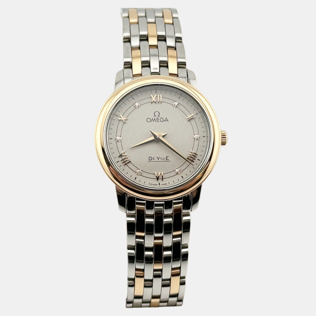 Omega De Ville Prestige 424.20.27.60.52.003 Quartz Silver Dial 18K Rose Gold Stainless Steel Diamond Women's Wristwatch 27 mm Omega De Ville Prestige 424.20.27.60.52.003 Quartz Silver Dial 18K Rose Gold Stainless Steel Diamond Women's Wristwatch 27 mm