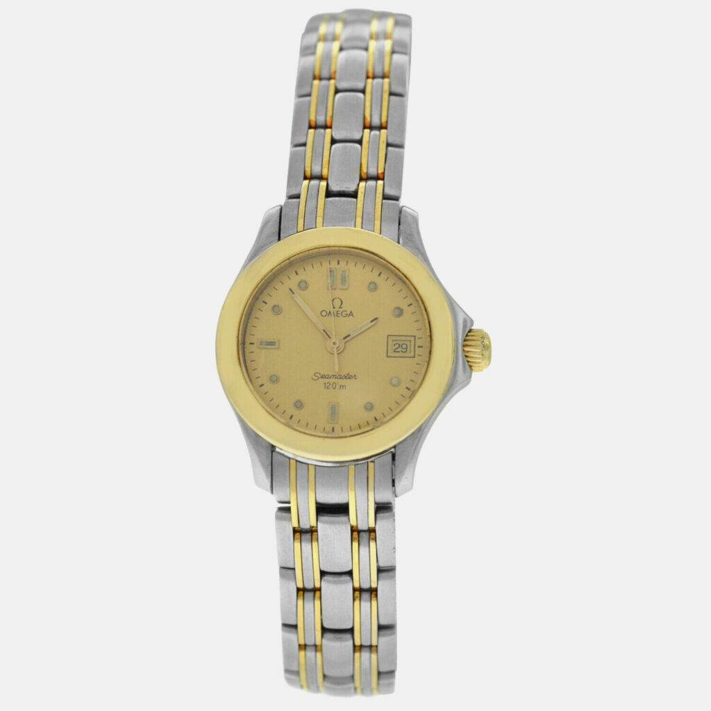 Omega Seamaster 2371.10 Quartz White Dial Stainless Steel 18K Yellow Gold Women's Wristwatch 26 mm Omega Seamaster 2371.10 Quartz White Dial Stainless Steel 18K Yellow Gold Women's Wristwatch 26 mm