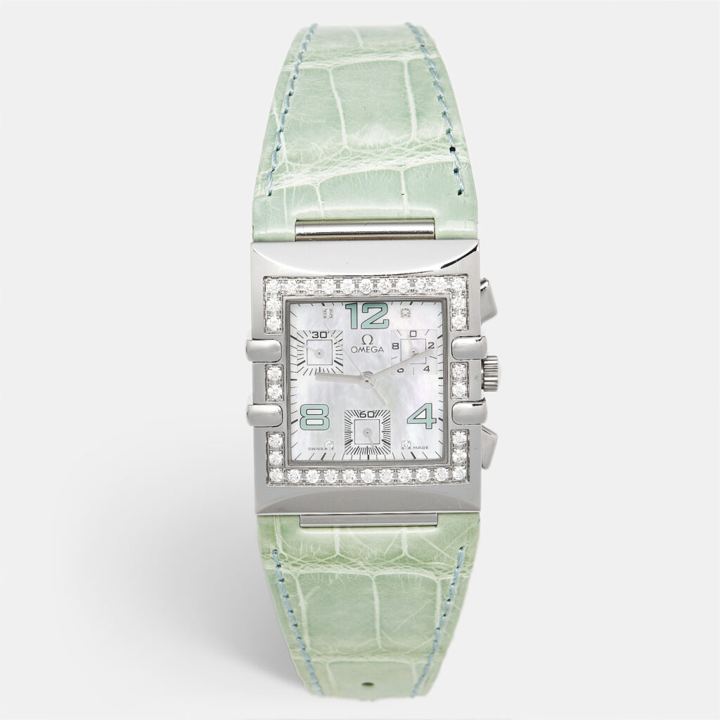 Omega Constellation 1847.74.41 Mother Of Pearl Diamond Stainless Steel Alligator Leather Women's Wristwatch 28 mm
