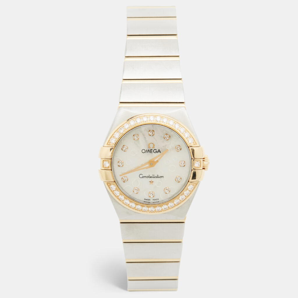 luxury-women-omega-used-watches-p1246781-002.jpg Omega Constellation 123.25.27.60.55.010 Mother Of Pearl Diamond 18K Yellow Gold Stainless Steel Women's Wristwatch 27 mm