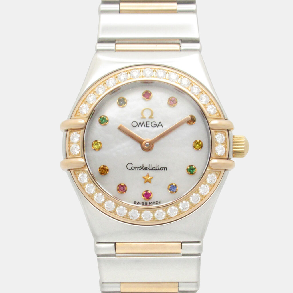 Omega Constellation 1368.79 Quartz White 18k Rose Gold Stainless Steel Women's Wristwatch 23 mm