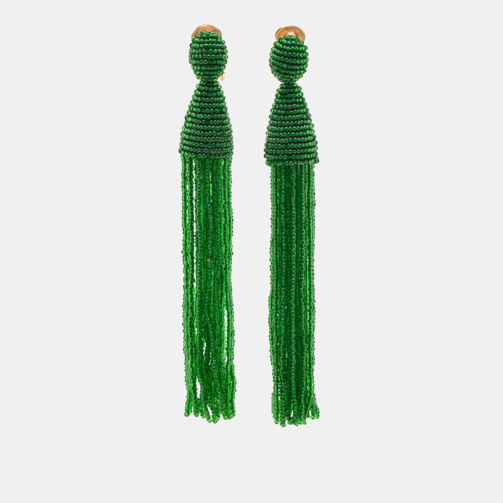 Oscar de la Renta Green Beaded Gold Tone Tassle Earrings Oscar de la Renta Green Beaded Gold Tone Tassle Earrings