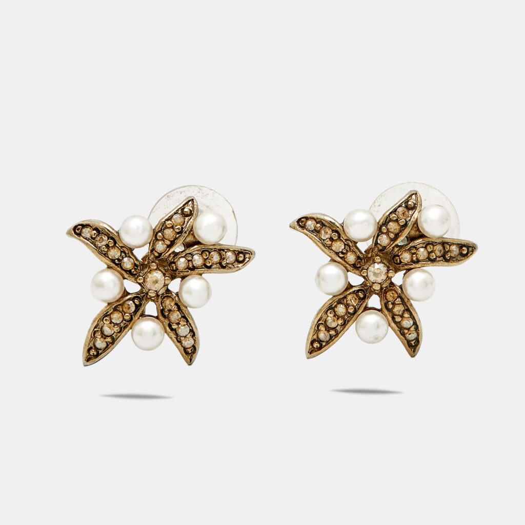 Oscar de la Renta Starfish Faux Pearls Crystal Gold Tone Earring Oscar de la Renta Starfish Faux Pearls Crystal Gold Tone Earring