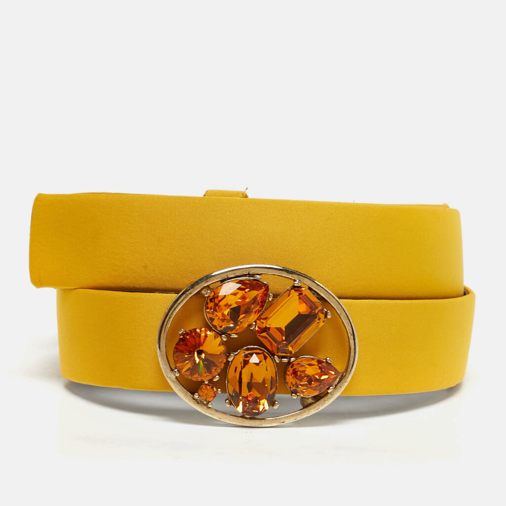 Oscar de la Renta Yellow Satin Crystal Buckle Belt M Oscar de la Renta Yellow Satin Crystal Buckle Belt M