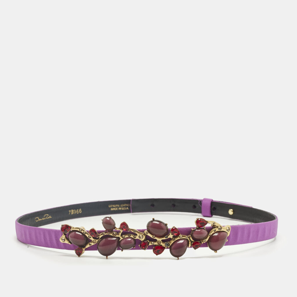 luxury-women-oscar-de-la-rentaslug-used-accessories-p1243115-006-1.jpg Oscar de la Renta Purple Satin Crystals Embellished Slim Waist Belt L