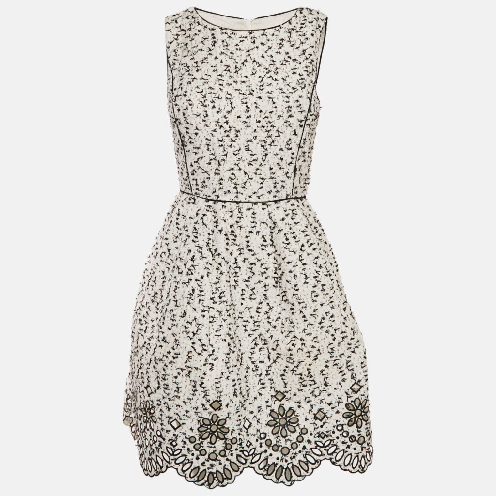 Oscar de la Renta White Tweed Cut-Out Scallop Short Dress M