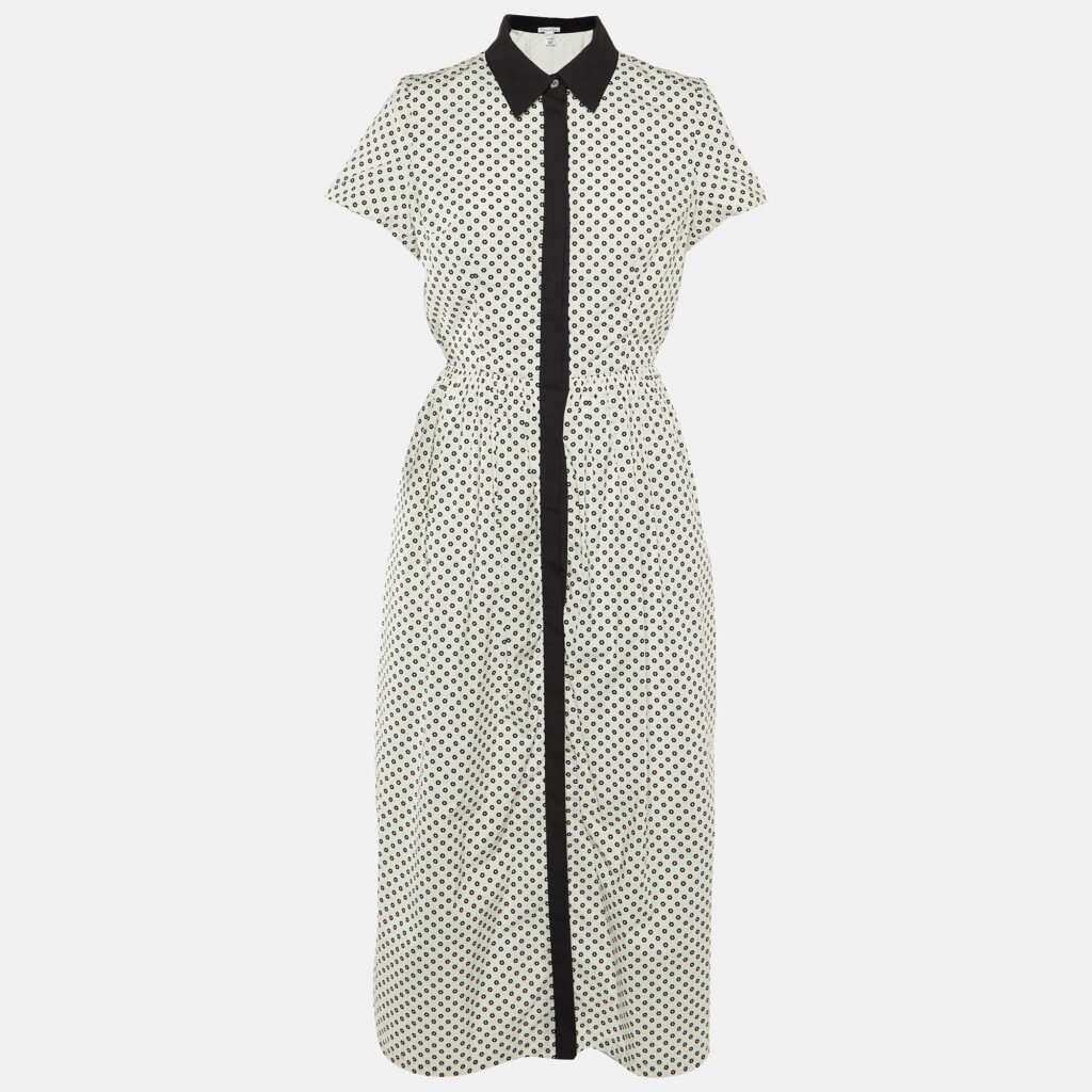Oscar de la Renta Monochrome Floral Printed Cotton Maxi Dress M Oscar de la Renta Monochrome Floral Printed Cotton Maxi Dress M