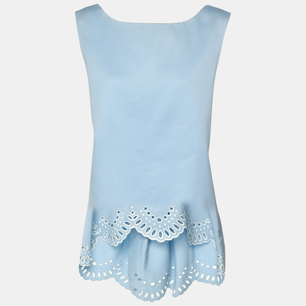 Oscar de la Renta Blue Wool Silk Top M Oscar de la Renta Blue Wool Silk Top M