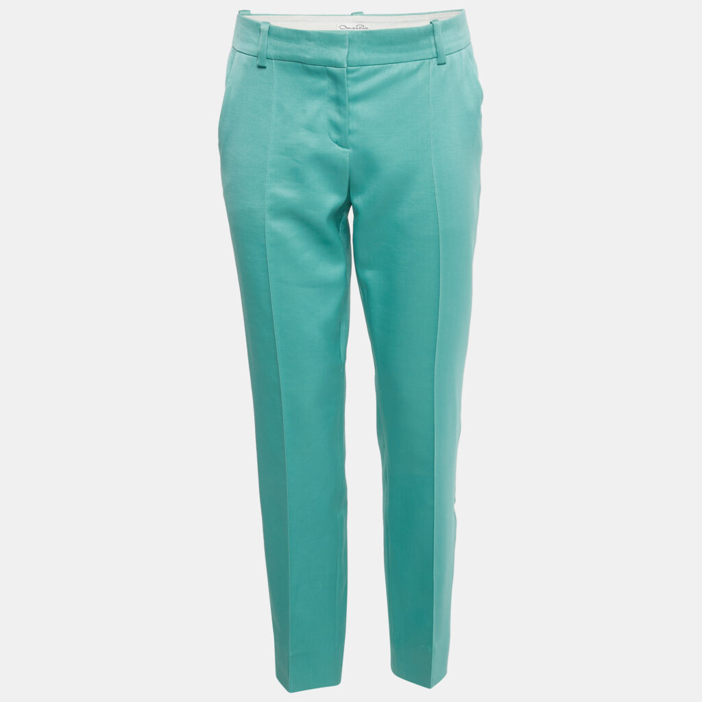 Oscar de la Renta Aqua Green Wool & Silk Formal Trousers S Oscar de la Renta Aqua Green Wool & Silk Formal Trousers S