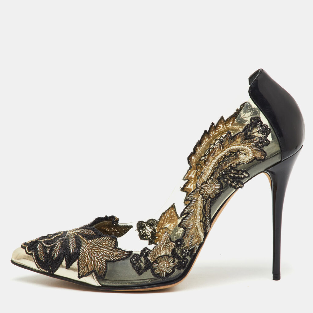 Oscar de la Renta Black Patent Leather and PVC Alyssa Embellished Pointed Toe Pumps Size 40 Oscar de la Renta Black Patent Leather and PVC Alyssa Embellished Pointed Toe Pumps Size 40