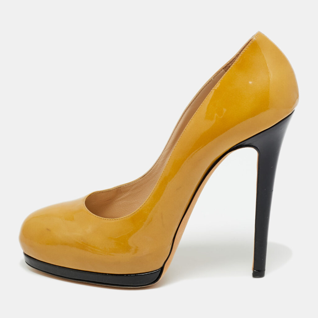 Oscar de la Renta Yellow Patent Leather Round Toe Platform Pumps Size 40.5