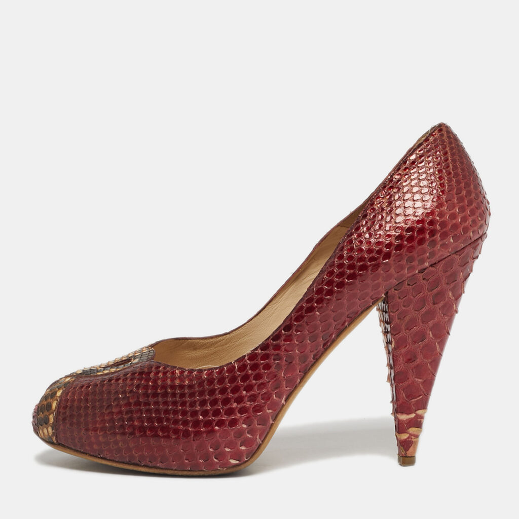 Oscar de la Renta Size 39 Tricolor Python Leather Platform Peep Toe Pumps Oscar de la Renta Size 39 Tricolor Python Leather Platform Peep Toe Pumps