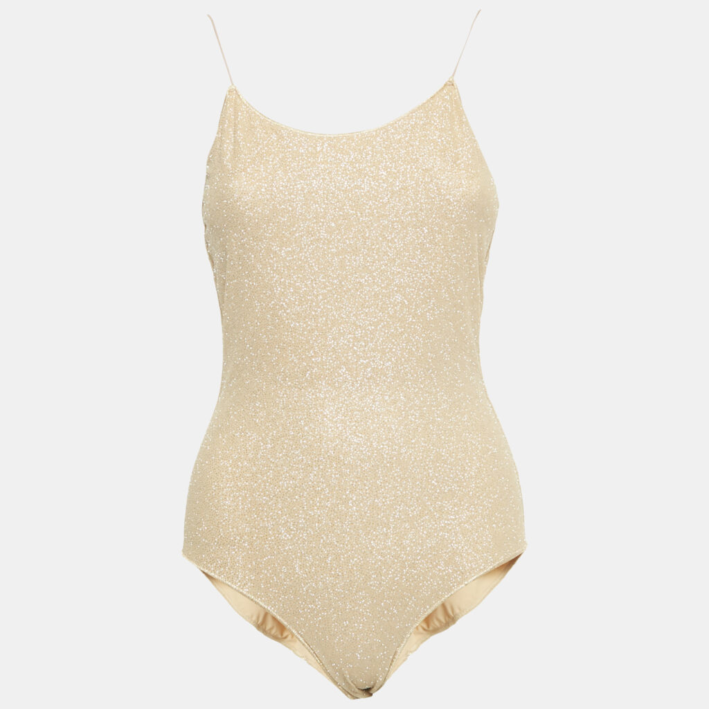 Oséree Beige Lurex Jersey Scoop Neck Swimsuit M Oséree Beige Lurex Jersey Scoop Neck Swimsuit M