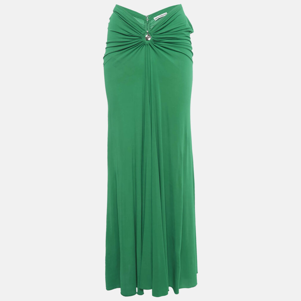 Paco Rabanne Green Jersey Gathered Maxi Skirt L