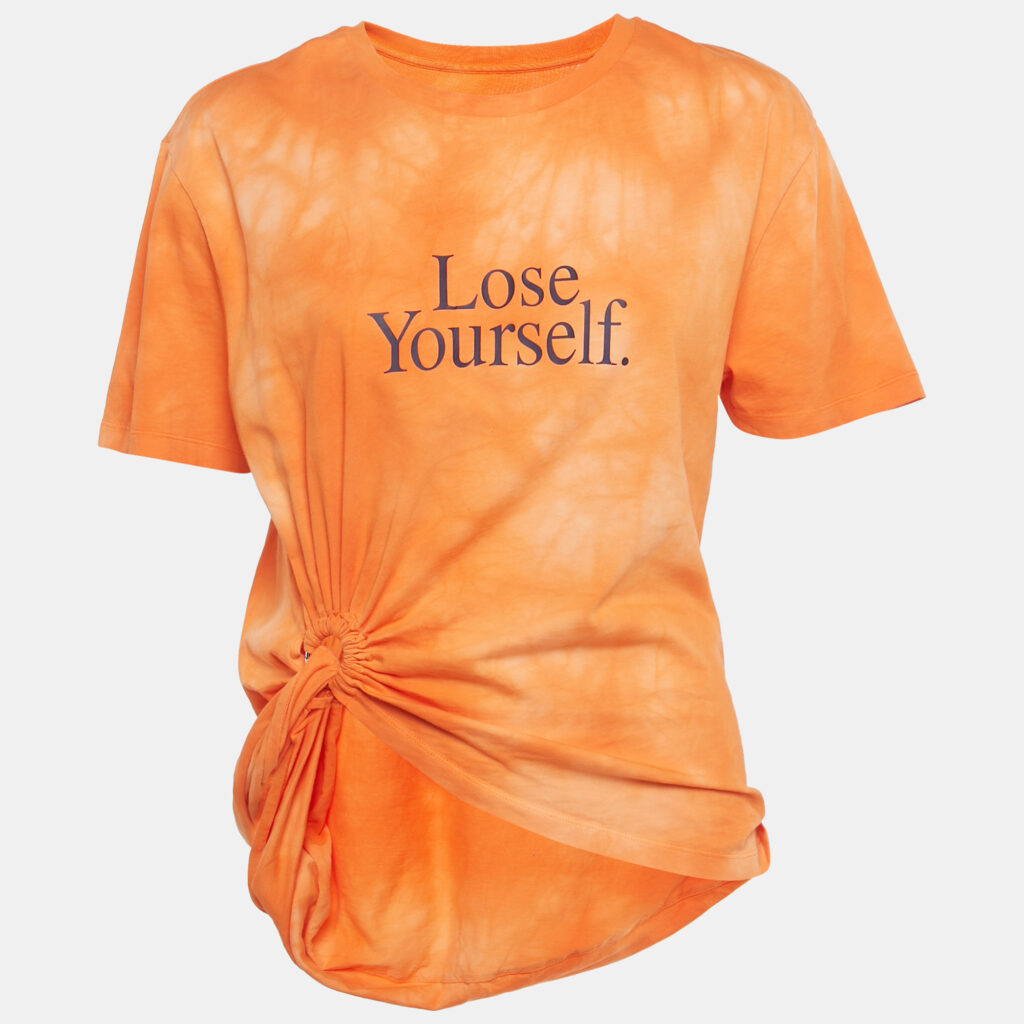 luxury-women-paco-rabanne-used-clothes-p1234521-002.jpg Paco Rabannex Peter Saville Orange Printed Tie & Dye Knotted Cotton T-Shirt XL