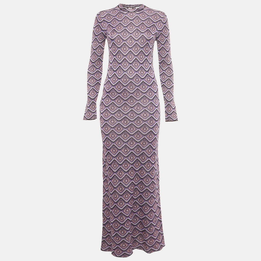 Paco Rabanne Purple Lurex Jacquard Knit Long Dress S Paco Rabanne Purple Lurex Jacquard Knit Long Dress S