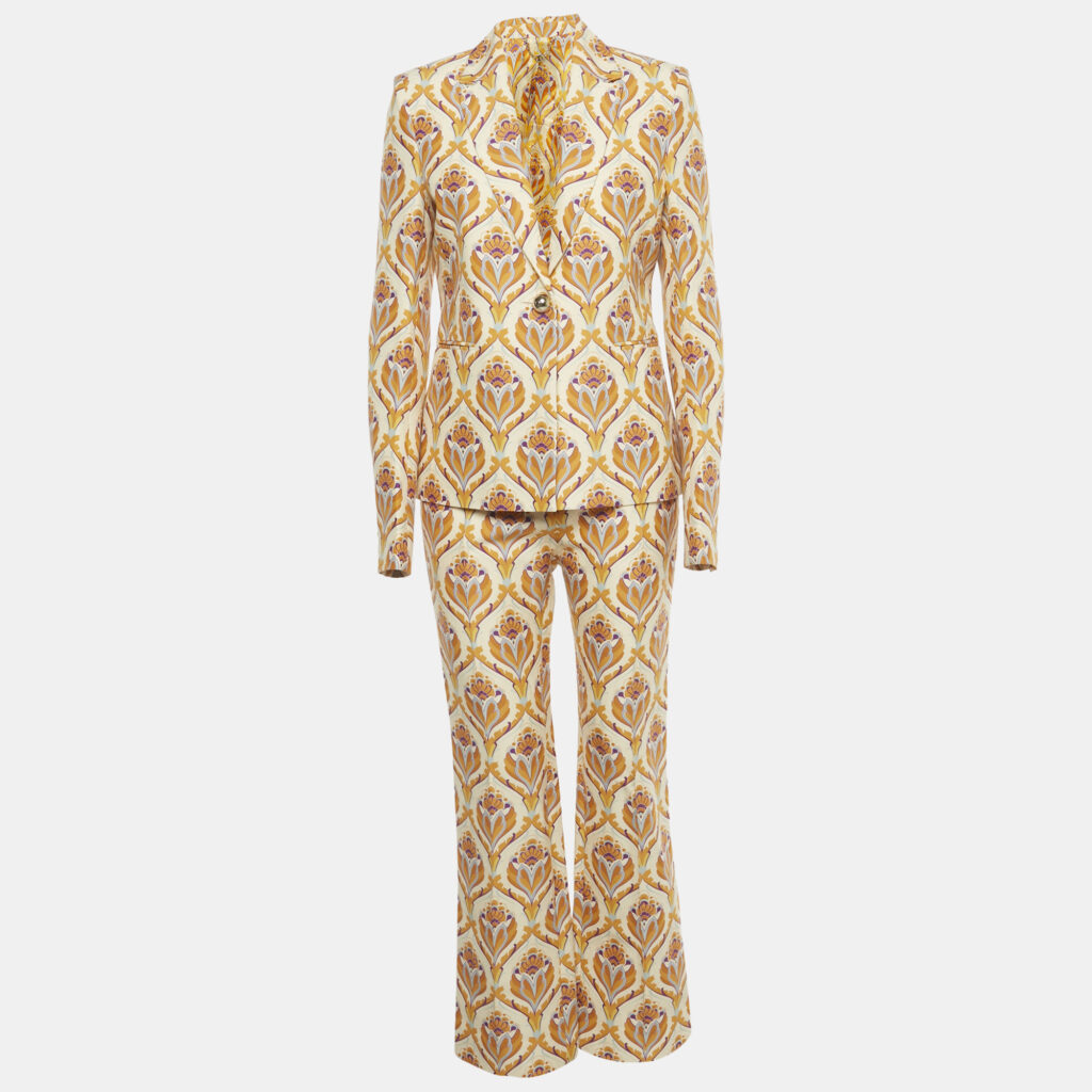 Paco Rabbane Beige Printed Cotton Pant Suit S