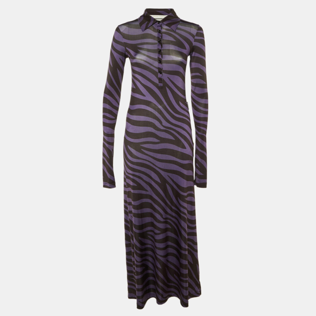 Palm Angels Purple Zebra Print Jersey Maxi Polo Dress M