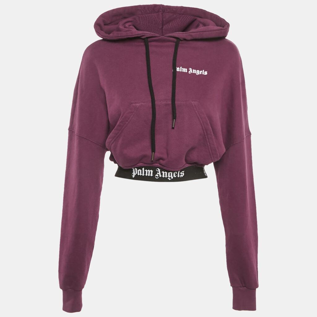 Palm Angels Purple Logo Printed Cotton Knit Hooded Sweatshirt S Palm Angels Purple Logo Printed Cotton Knit Hooded Sweatshirt S