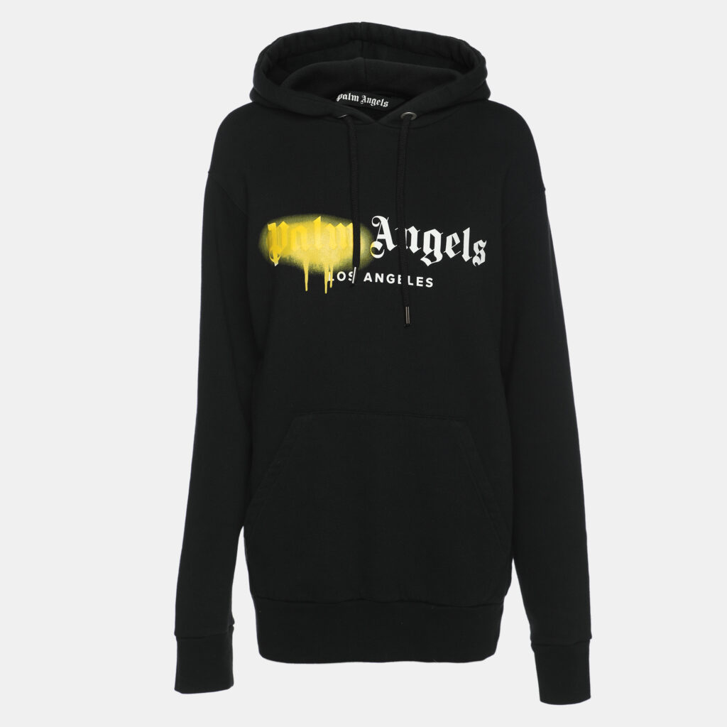 Palm Angels Black Cotton Knit Sprayed Logo Hoodie XXS Palm Angels Black Cotton Knit Sprayed Logo Hoodie XXS