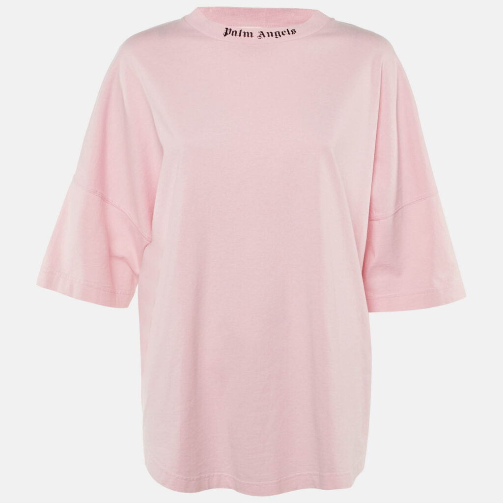 Palm Angels Pink Cotton Knit Oversized T-Shirt M Palm Angels Pink Cotton Knit Oversized T-Shirt M