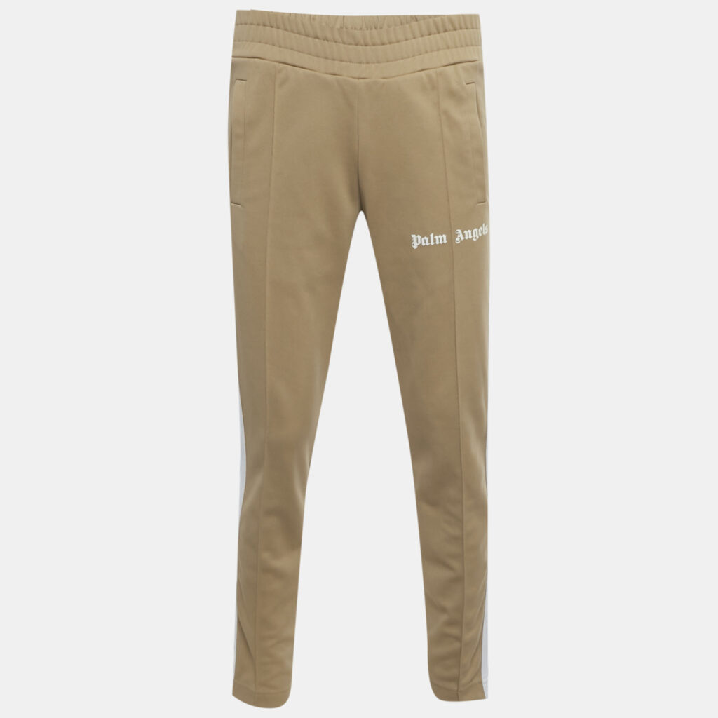 Palm Angels Beige Logo Print Jersey Track Pants S Palm Angels Beige Logo Print Jersey Track Pants S