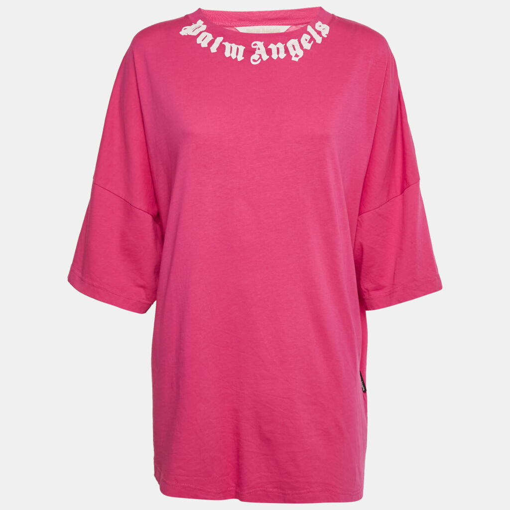 Palm Angels Pink Logo Print Cotton Oversized Shirt L