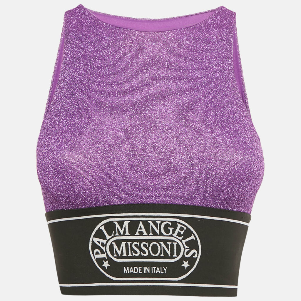 Palm Angels X Missoni Purple Lurex Knit Logo Band Cropped Top S Palm Angels X Missoni Purple Lurex Knit Logo Band Cropped Top S