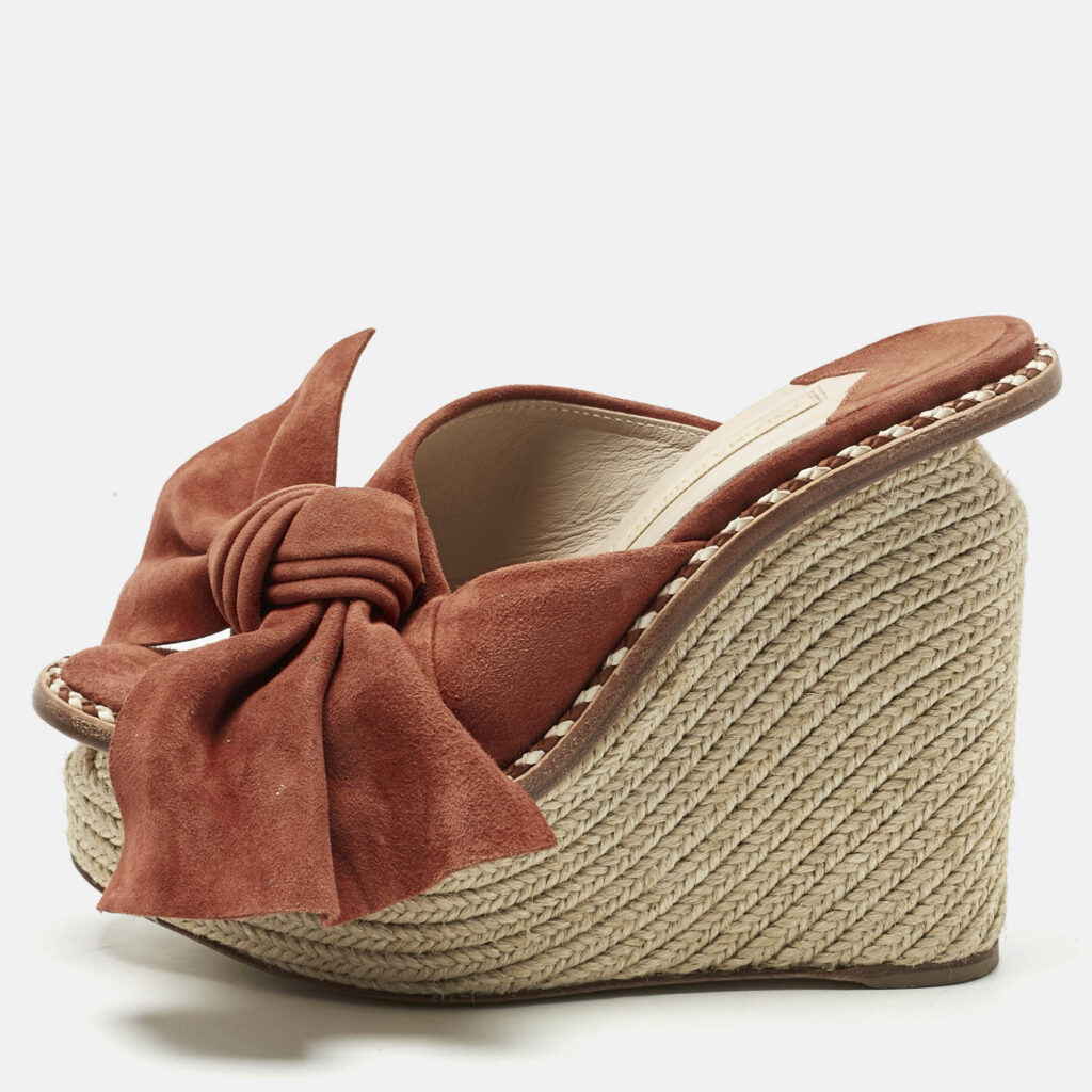 Paloma Barceló Orange Suede Monaco Bow Espadrille Wedge Sandals Size 37