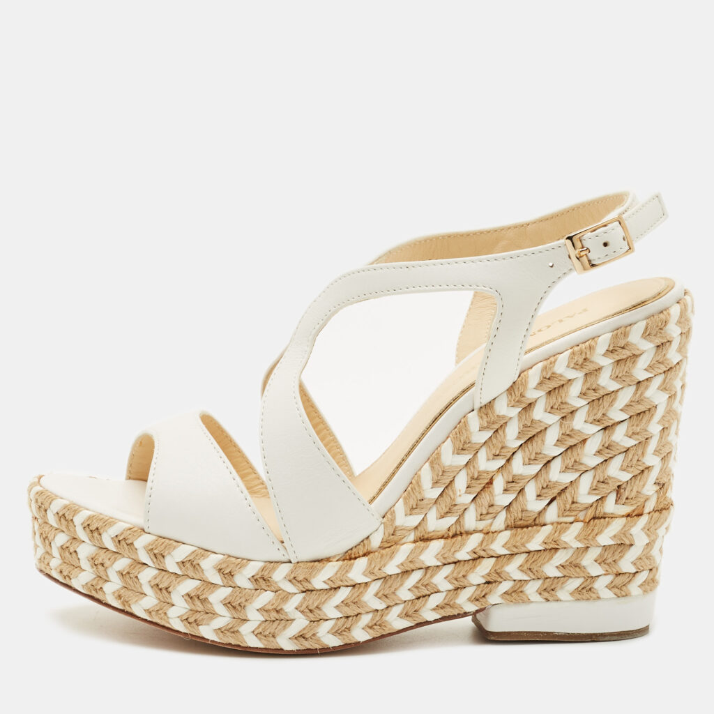 Paloma Barceló White Leather Espadrille Wedge Sandals Size 37