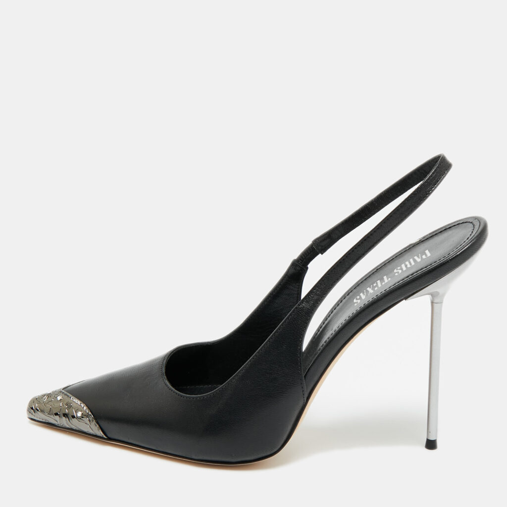 Paris Texas Size 40 Black Leather and Metal Slingback Pumps Paris Texas Size 40 Black Leather and Metal Slingback Pumps