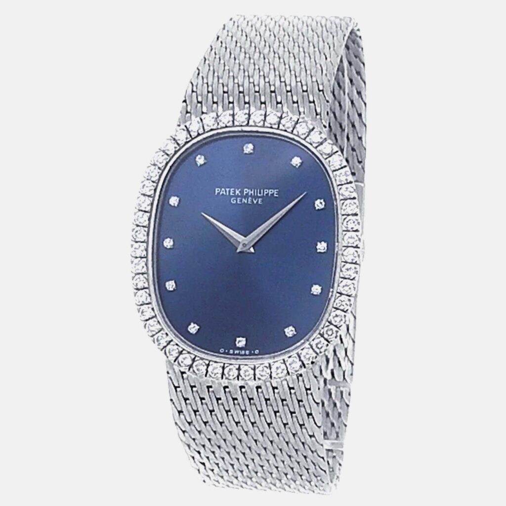 Patek Philippe Golden Ellipse 3748/009 Manual Winding Blue Dial 18k White Gold Diamond Women's Wristwatch 29 mm Patek Philippe Golden Ellipse 3748/009 Manual Winding Blue Dial 18k White Gold Diamond Women's Wristwatch 29 mm