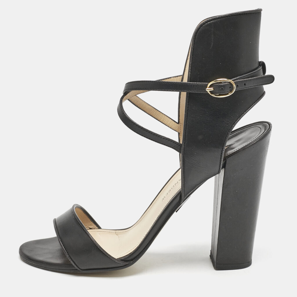 Paul Andrew Black Leather Lexington 105 Ankle Strap Sandals Size 39.5