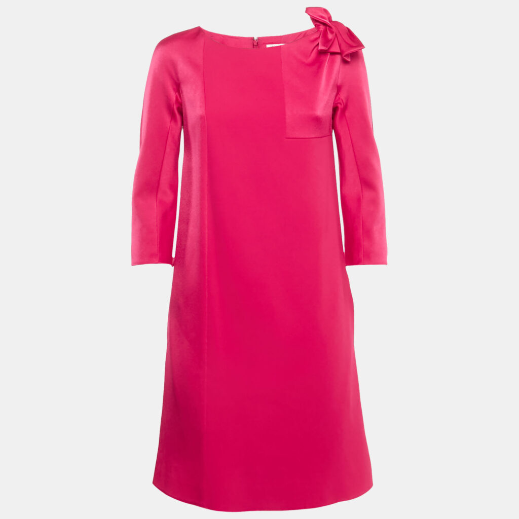 Paule Ka Pink Crepe Bow Detail Mini Shift Dress S