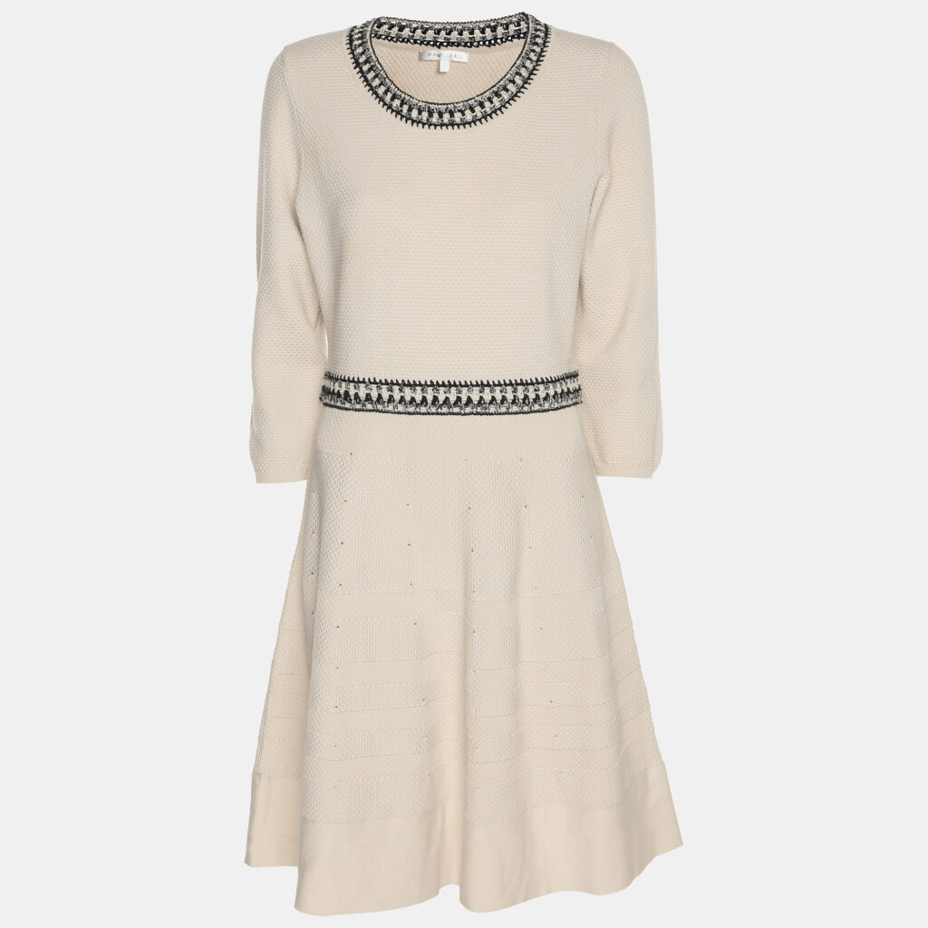 Paule Ka Off White/Black Knit Midi Dress M