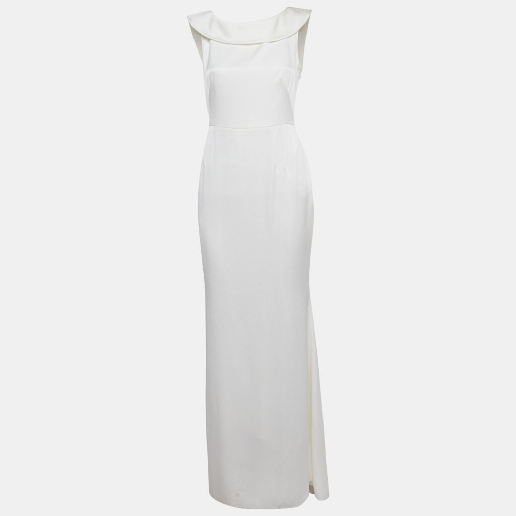 luxury-women-paule-ka-used-clothes-p1220317-002-1.jpg Paule Ka White Crepe Frill Neck Detail Maxi Dress M